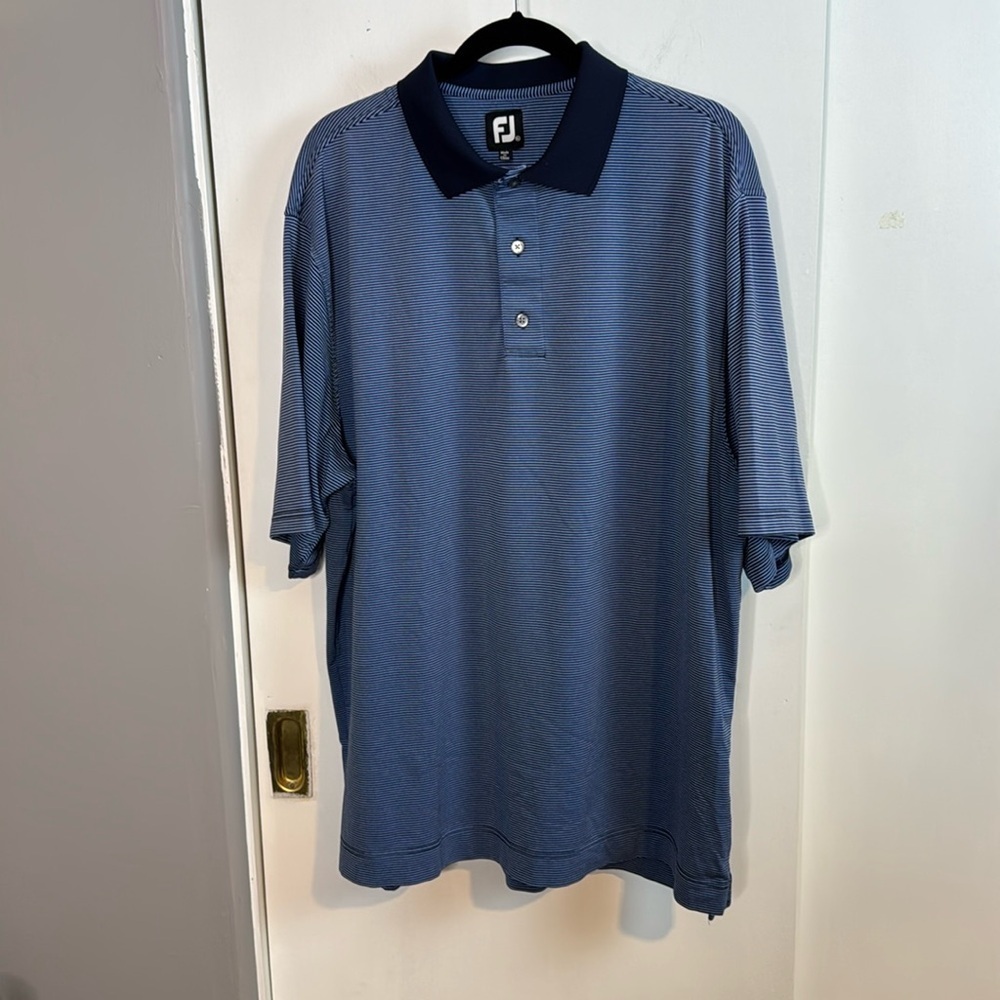 Mens XL, FJ, collard, blue striped, polo, golf, athletic, shirt